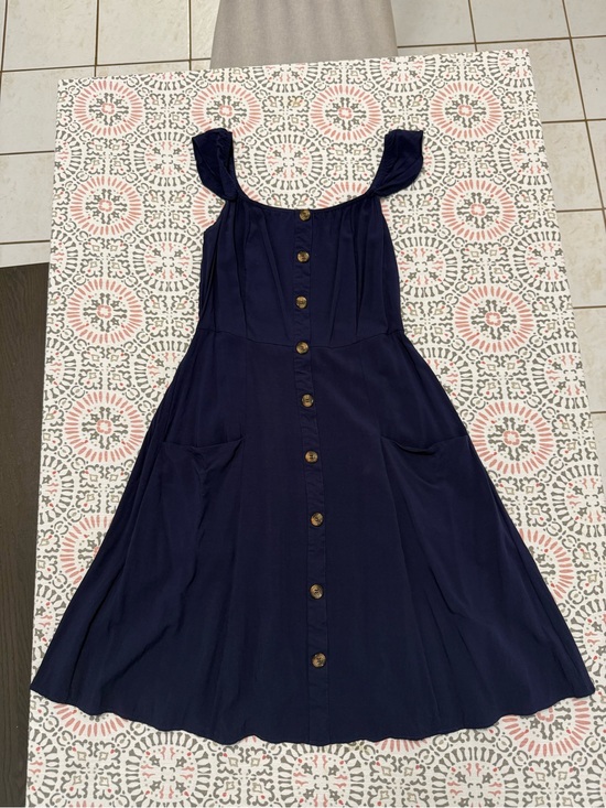 Dresses & Skirts - Navy Button-Front Midi Dress with Pockets